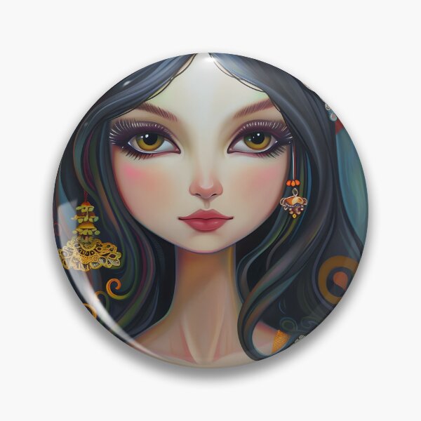 Item preview, Whimsical woman portrait with intricate floral designs designed and sold by Artessie.