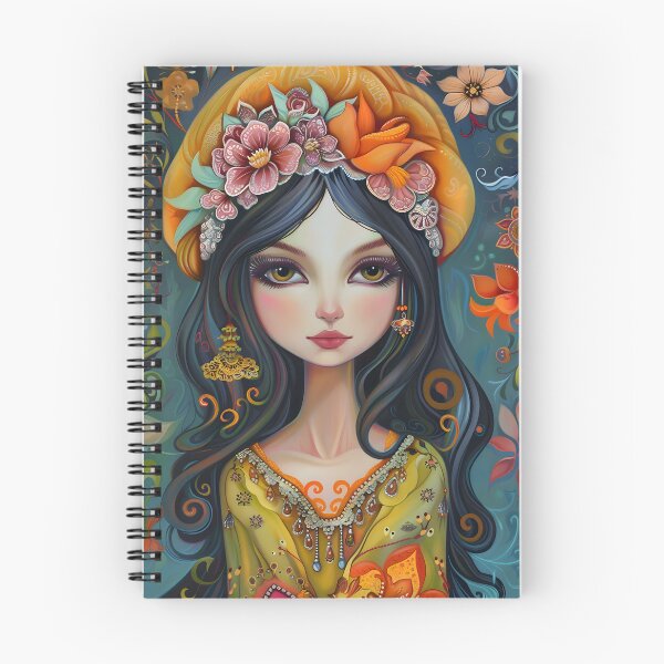 Item preview, Whimsical woman portrait with intricate floral designs designed and sold by Artessie.