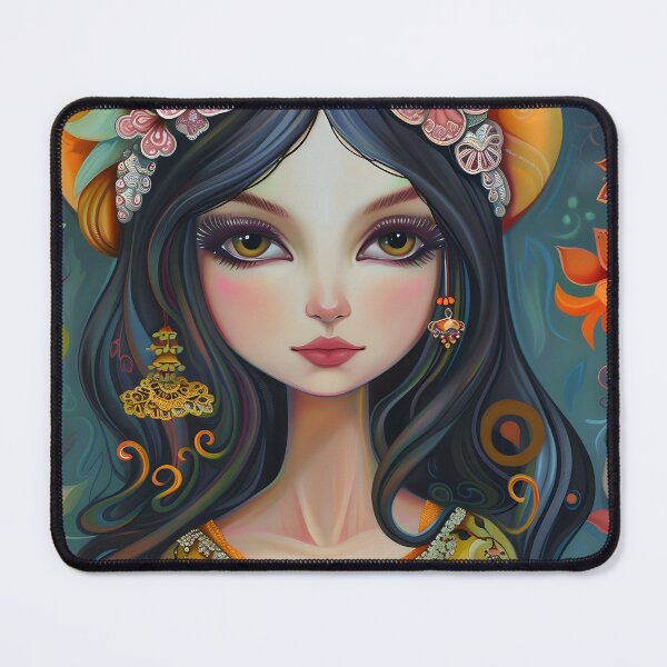 Item preview, Whimsical woman portrait with intricate floral designs designed and sold by Artessie.
