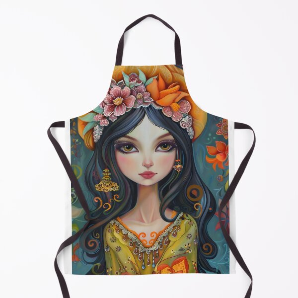 Item preview, Whimsical woman portrait with intricate floral designs designed and sold by Artessie.