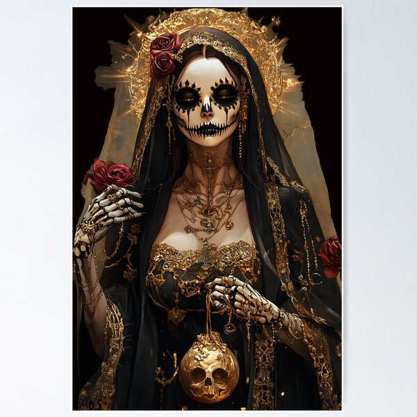 Item preview, Sacred Icon of Santa Muerte with Golden Ornaments designed and sold by DarkScienses.