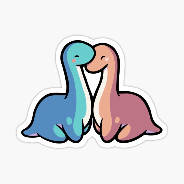 Vista previa del artículo con la obra «hugadino linda pareja de dinosaurios de cuello largo, dino enamorado, relación, romántico», diseñado y vendido por hugadino.