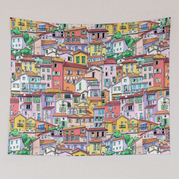 Item preview, Vibrant Mediterranean Houses Art Print designed and sold by ArtLab-store.