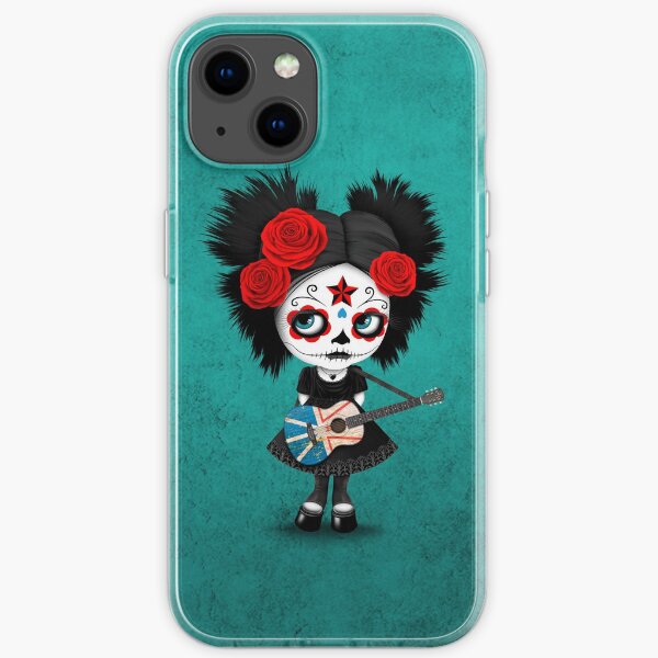 Sugar Skull Girl Playing Newfoundland Flag Guitar iPhone Soft Case