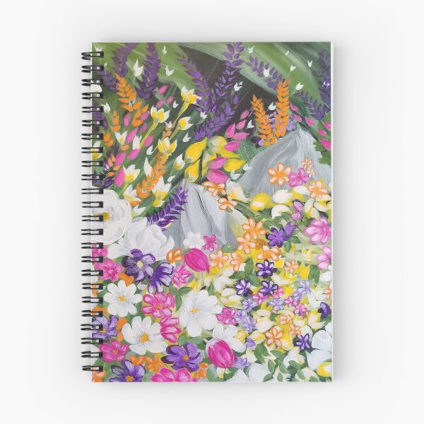 Item preview, Flower and Garden, Floral Artwork, Bright Flowers Painting, Pink, Purple, White, and Orange Wild Flowers with dark background designed and sold by roxanegabriel.