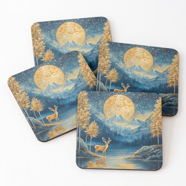 Item preview, Beautiful fantasy painting of deer in front of lake designed and sold by MargaretWiktor.