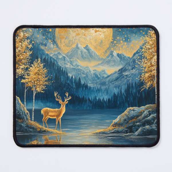Item preview, Beautiful fantasy painting of deer in front of lake designed and sold by MargaretWiktor.
