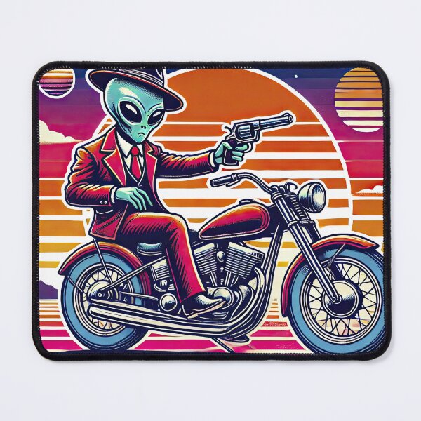 Item preview, Gangster Alien on Motorcycle | Cool Extraterrestrial Biker Art designed and sold by KawaiiCherryPie.