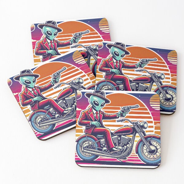 Item preview, Gangster Alien on Motorcycle | Cool Extraterrestrial Biker Art designed and sold by KawaiiCherryPie.
