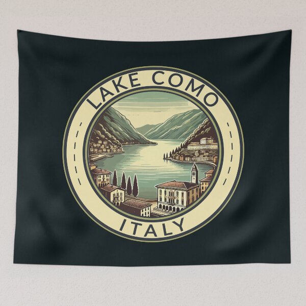 Item preview, Insignia de arte de viaje con ilustración del lago Como Italia designed and sold by KrisSidDesigns.