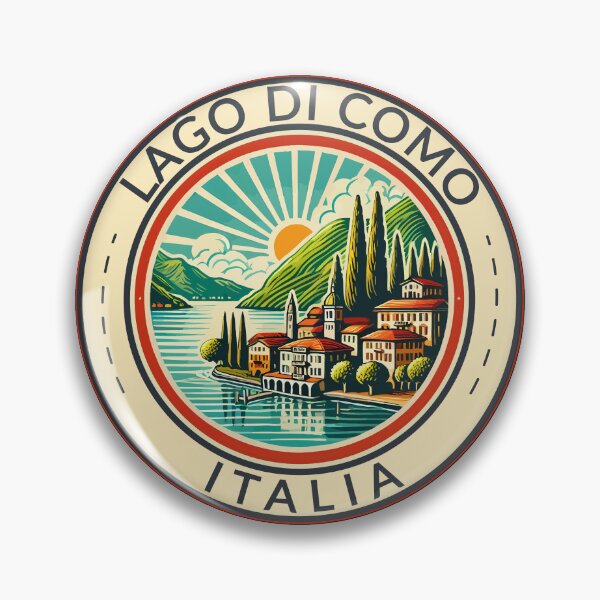 Item preview, Lago di Como Italia Illustration Travel Art Badge designed and sold by KrisSidDesigns.