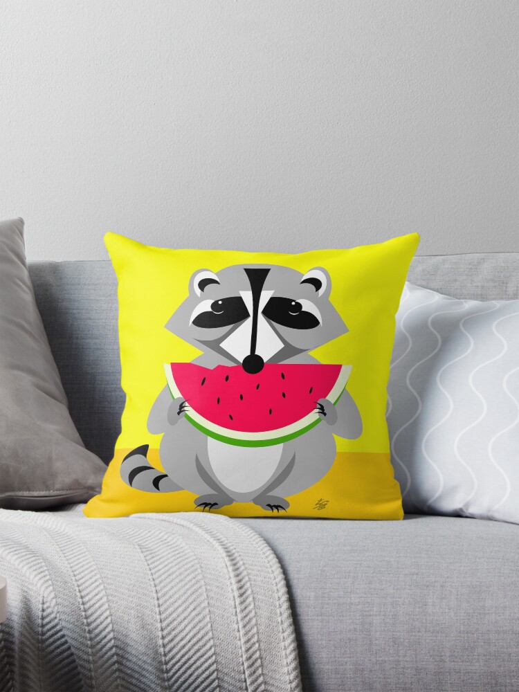Thumbnail 1 of 4, Pillow, Abstract Raccoon Eating Watermelon designed and sold by studioart.