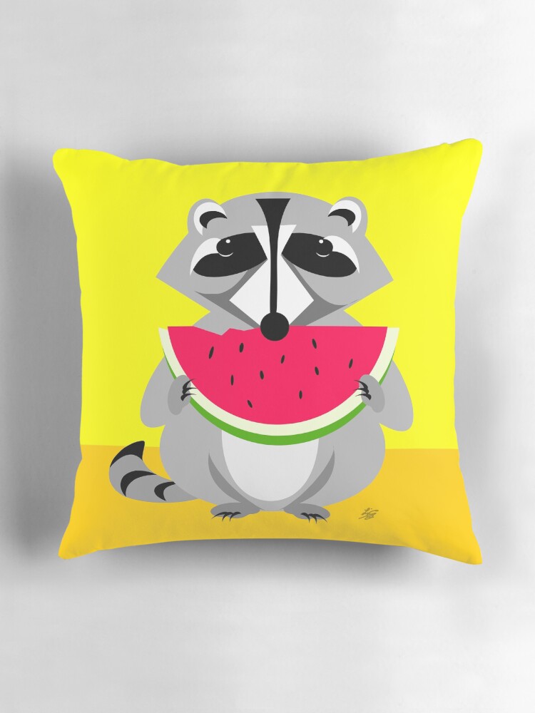 Thumbnail 3 of 4, Pillow, Abstract Raccoon Eating Watermelon designed and sold by studioart.