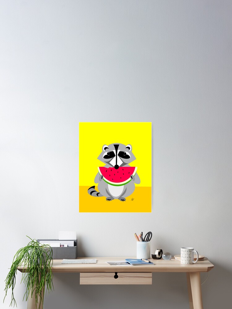 Thumbnail 2 of 3, Poster, Abstract Raccoon Eating Watermelon designed and sold by studioart.
