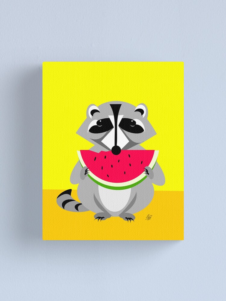 Thumbnail 1 of 3, Canvas Print, Abstract Raccoon Eating Watermelon designed and sold by studioart.