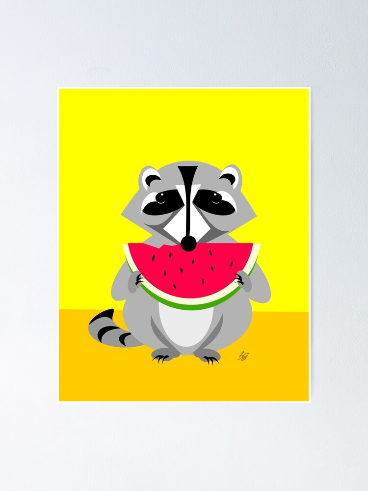Thumbnail 1 of 3, Poster, Abstract Raccoon Eating Watermelon designed and sold by studioart.