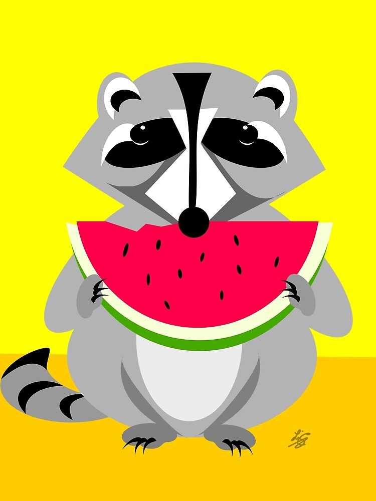 Thumbnail 3 of 3, Scarf, Abstract Raccoon Eating Watermelon designed and sold by studioart.