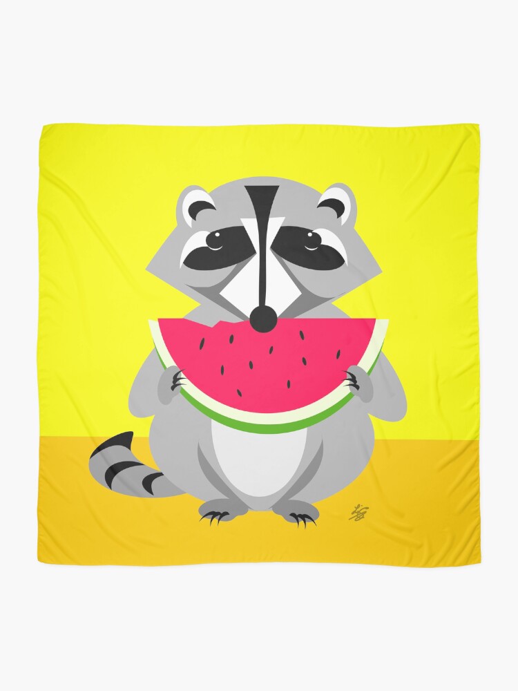 Thumbnail 2 of 3, Scarf, Abstract Raccoon Eating Watermelon designed and sold by studioart.