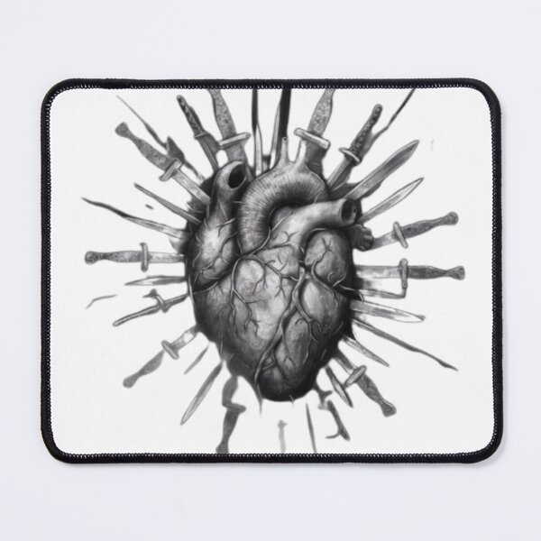 Item preview, Anatomy of Agony: A Monochromatic Illustration of a Heart Pierced by Blades designed and sold by TrendTrove1.