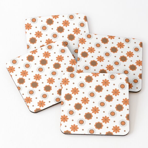 Artikelvorschau, Retro-Blumenmuster in Orange und Braun entworfen und verkauft von MadeByGeeClowes.