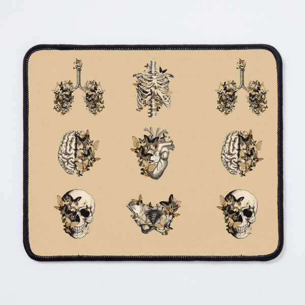 Item preview, Anatomy collection, beige butterflies with Human anatomy, parts of human anatomy, heart, brain, lungs, rib cage, pelvis, skull designed and sold by Collagedream.