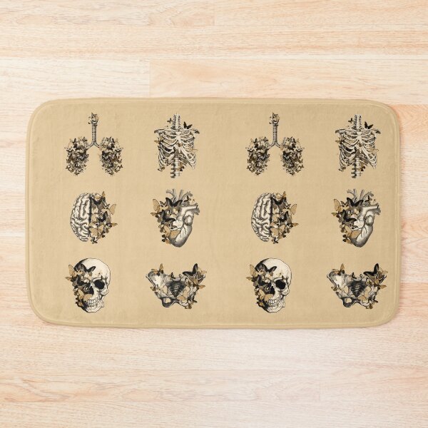 Item preview, Anatomy collection, beige butterflies with Human anatomy, parts of human anatomy, heart, brain, lungs, rib cage, pelvis, skull designed and sold by Collagedream.