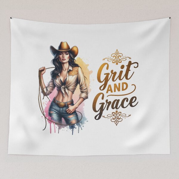Item preview, ✨Grit and Grace – Cowgirl with Hat and Lasso Design for Apparel, Mugs, Stickers & More designed and sold by artedigital99.