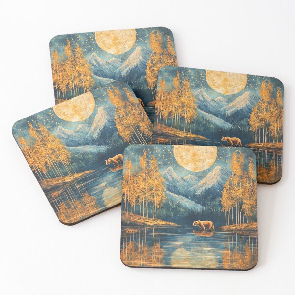 Item preview, Bear in the mountains golden and dark blue vintage painting designed and sold by MargaretWiktor.