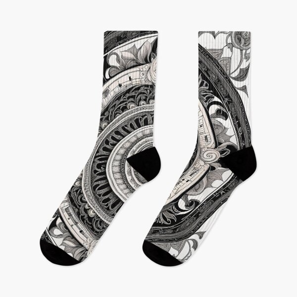 Item preview, Musical Mandala in Black and White with Floral Details designed and sold by MandalasShops.