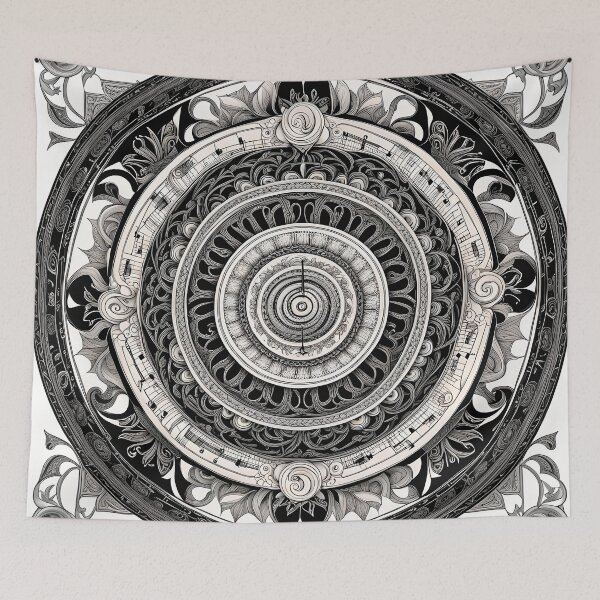 Item preview, Musical Mandala in Black and White with Floral Details designed and sold by MandalasShops.