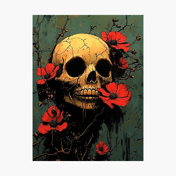 Memento Mori, Skull Art, Botanical Illustration, Tattoo Design, Mushrooms, Poppies, buy Original Watercolor