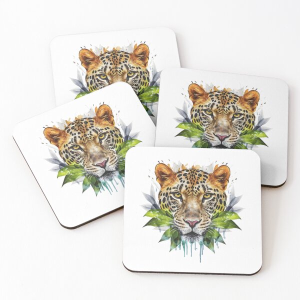 Item preview, Leopard within natural leaves and blue splash designed and sold by Ann Miu Deluxe.