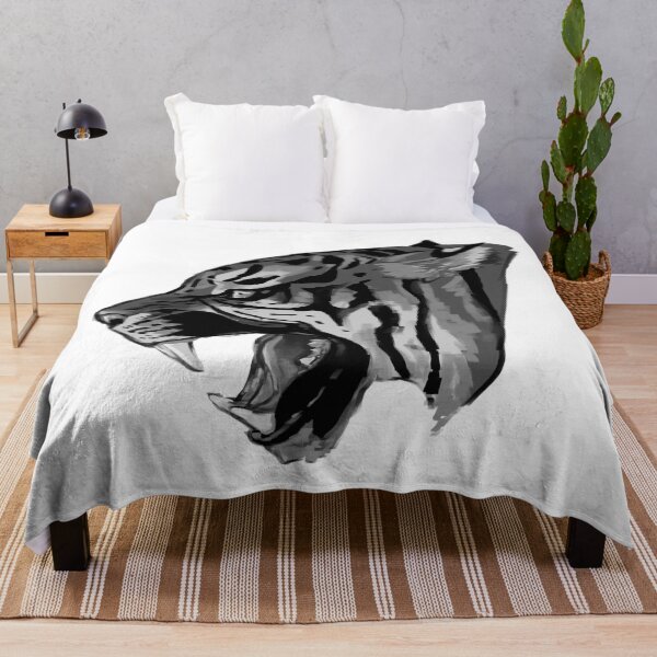 Item preview, Black and white Greyscale tiger Head Roaring designed and sold by Crescent-Canvas.