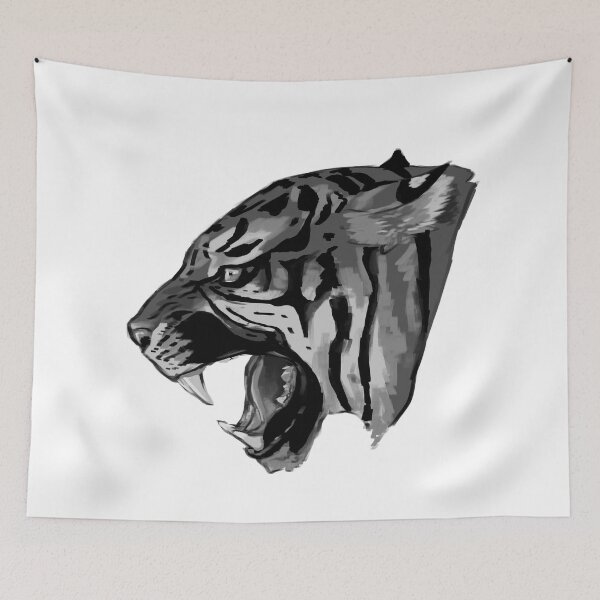 Item preview, Black and white Greyscale tiger Head Roaring designed and sold by Crescent-Canvas.