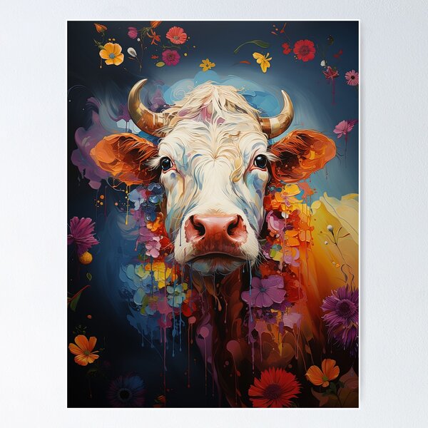 Item preview, Cow portrait with flowers painting designed and sold by TheArtistOf2022.