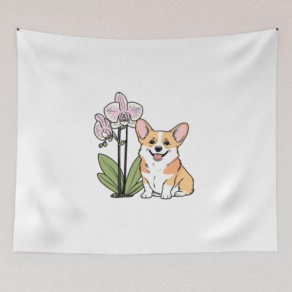Item preview, Cute Corgi with Orchidea designed and sold by MaateoDesign.