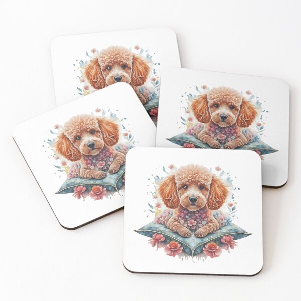 Item preview, Poodle on a blue pillow and pink flowers designed and sold by Ann Miu Deluxe.