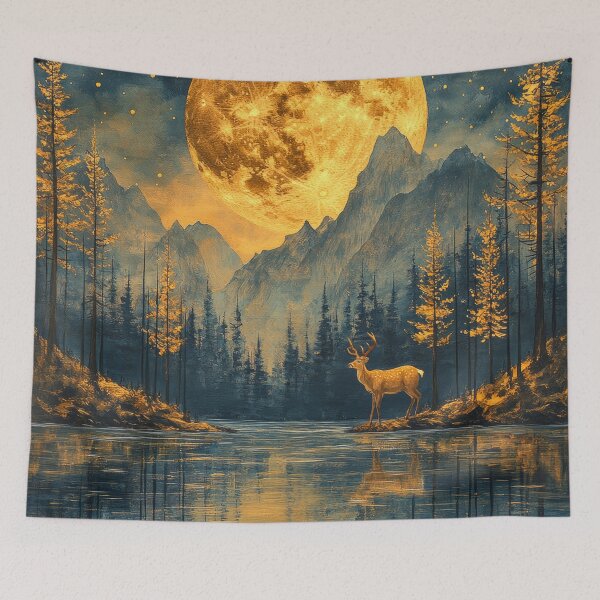 Item preview, Beautiful fantasy painting of deer by the lake  designed and sold by MargaretWiktor.