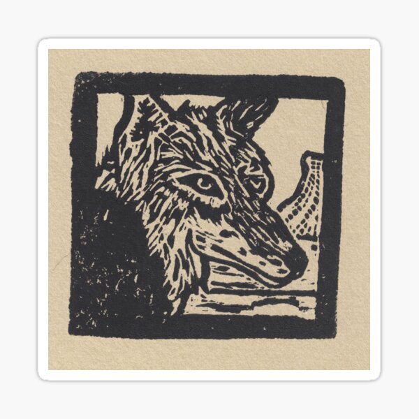 Item preview, Coyote in desert linocut print  designed and sold by CrittersByLola.