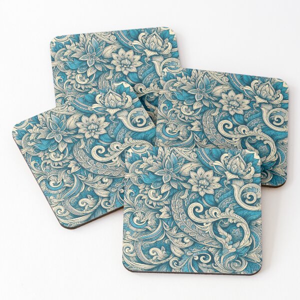 Item preview, Blue floral ethnic sketchy pattern designed and sold by flisq.