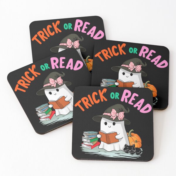 Item preview, Trick or Read cute ghost and cat designed and sold by CharmSpell.