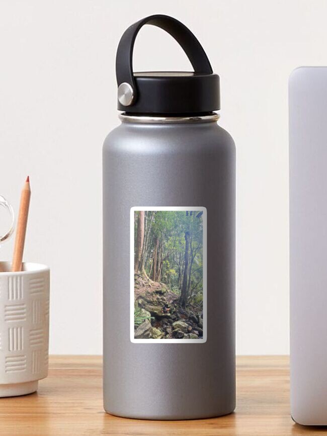 Thumbnail 1 of 3, Sticker, forrest, jungle, rainforrest, trees, green, rocks, creek designed and sold by Roslyn1978.