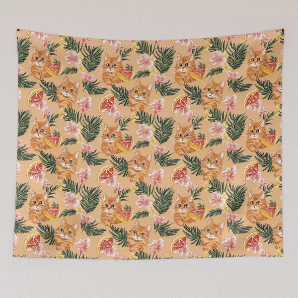 Item preview, Cat, Orange Citrus and Flower Themed Hawaiian Shirt - Tropical Feline Fun designed and sold by zwrohn.