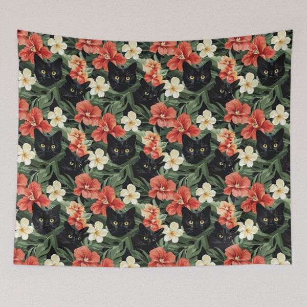 Item preview, Black Cat, White and Red Flower Themed Hawaiian Shirt - Tropical Feline Fun designed and sold by zwrohn.