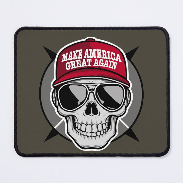Item preview, Skull with sunglasses wearing a Make America Great Again red Trump hat designed and sold by PerkyParakeet.