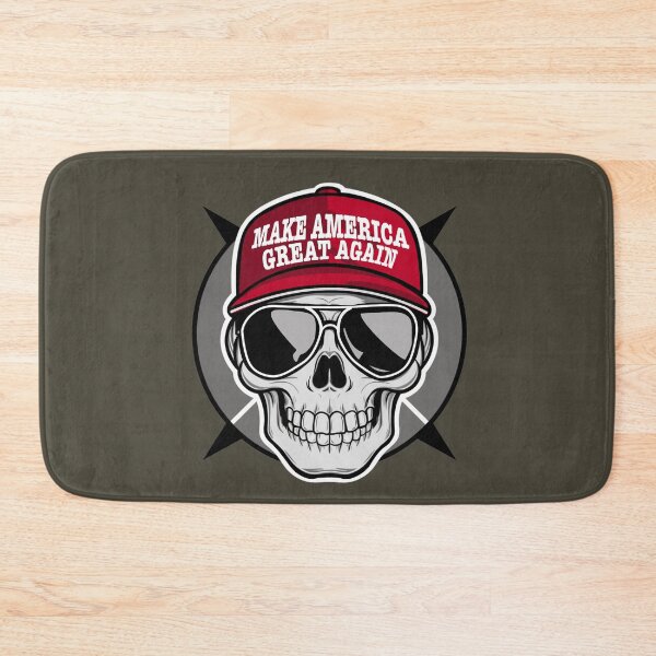Item preview, Skull with sunglasses wearing a Make America Great Again red Trump hat designed and sold by PerkyParakeet.