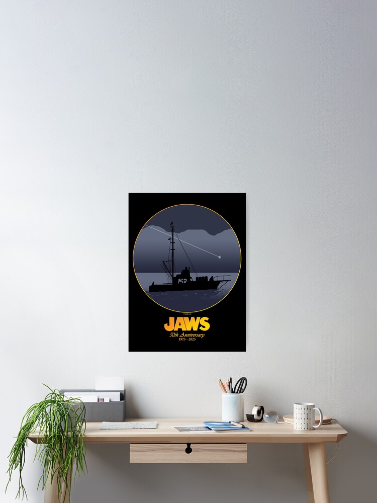 Thumbnail 2 of 3, Poster, Jaws 50th Anniversary - Shooting Star (Gold Variant) designed and sold by GloopTrekker.