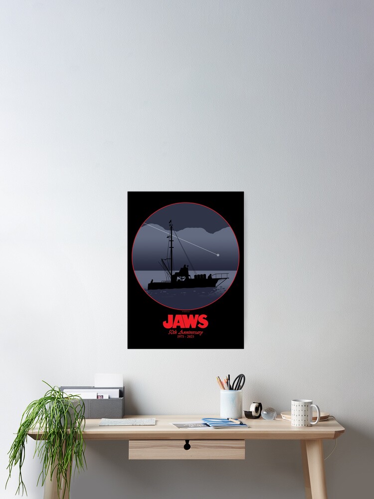 Aperçu 2 sur 3. Poster avec l'œuvre 50e anniversaire des Dents de la mer - Shooting Star (variante rouge) créée et vendue par GloopTrekker.