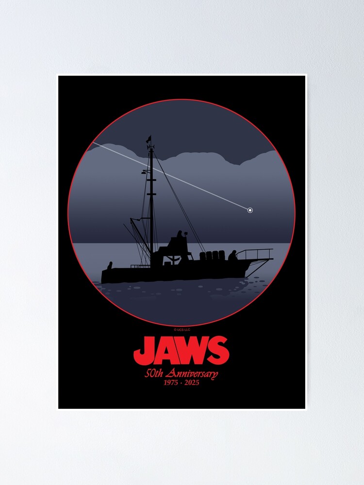 Aperçu 1 sur 3. Poster avec l'œuvre 50e anniversaire des Dents de la mer - Shooting Star (variante rouge) créée et vendue par GloopTrekker.