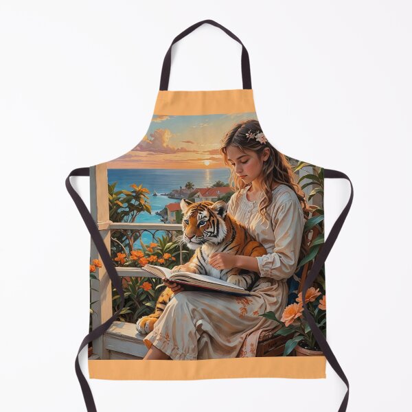 Item preview, Sunset Beach Balcony Nightgown Reader With Tiger designed and sold by IvaRenee.